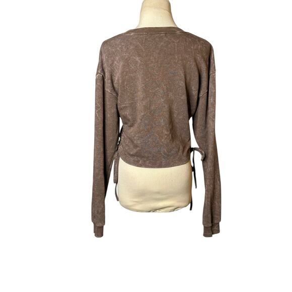 FOREVER 21 brown long sleeves side ties cropped sweatshirt size Medium - Picture 11 of 16